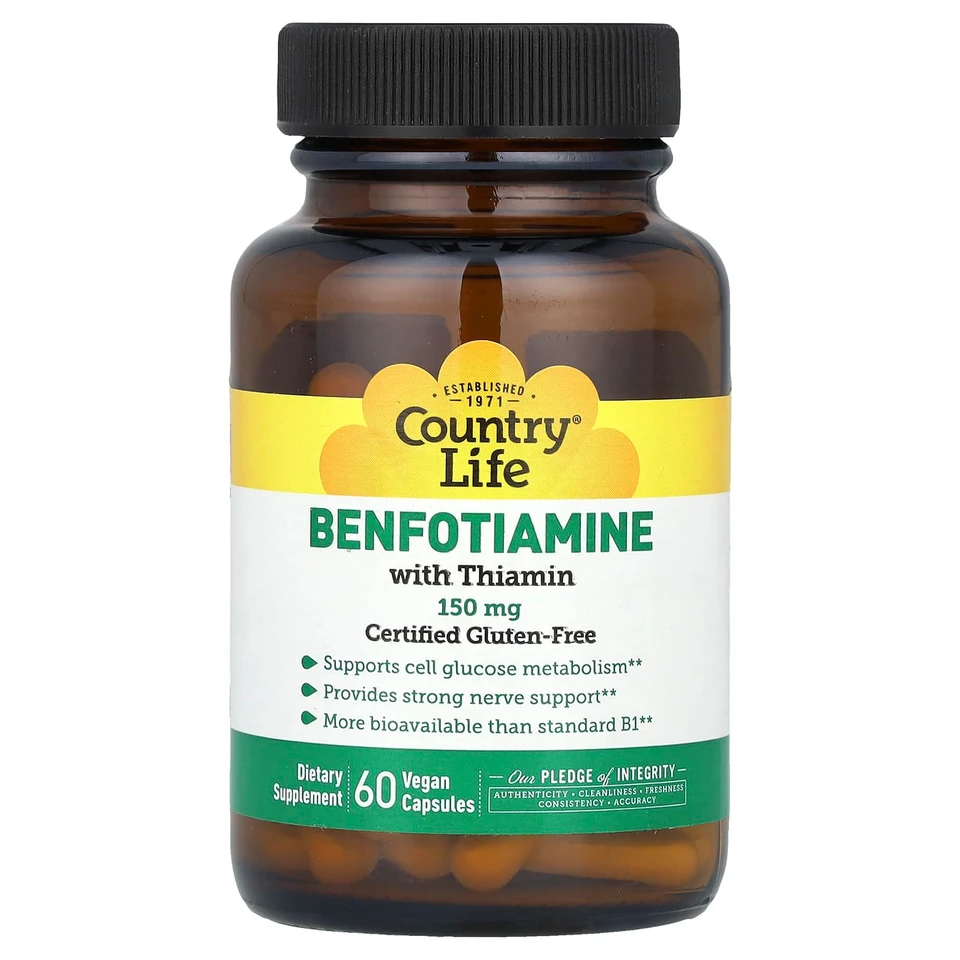 Бенфотиамин Country Life with Thiamin, 150 мг, 60 растительных капсул