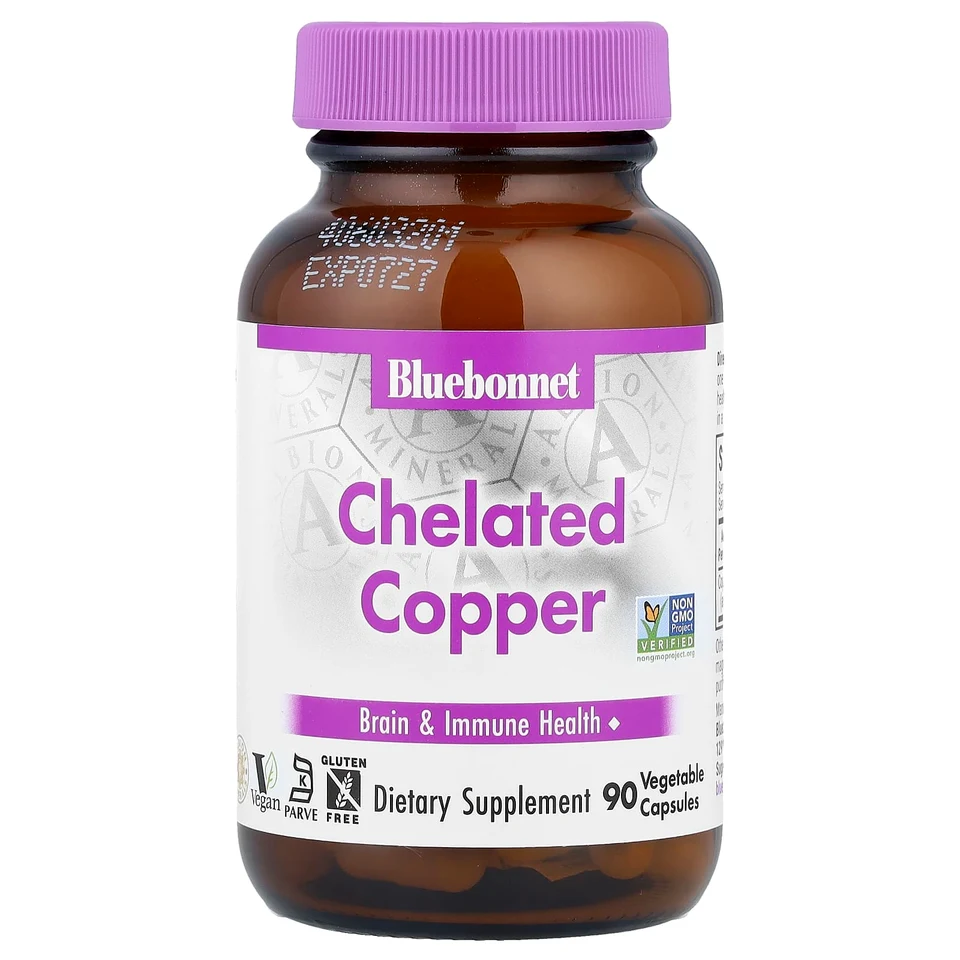 Хелатная медь Bluebonnet Nutrition, 3 мг, 90 растительных капсул