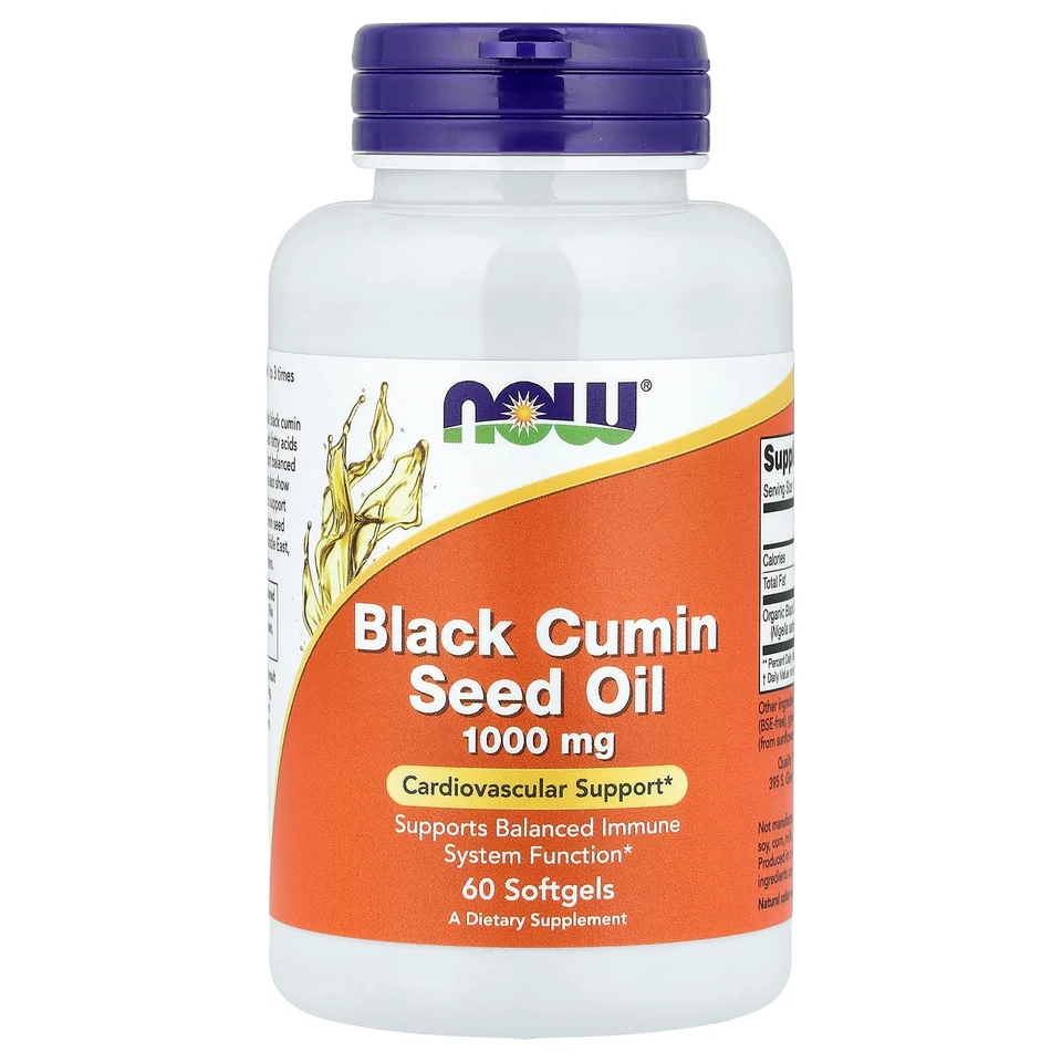 Кумин NOW Foods Black Oil, 1000 мг, 60 мягких капсул