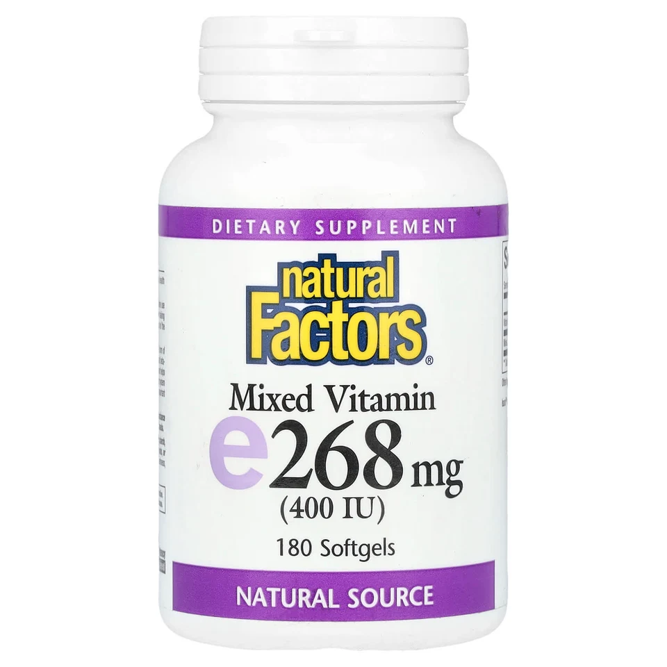 Витамин E Natural Factors, 400 МЕ, 268 мг, 180 мягких капсул