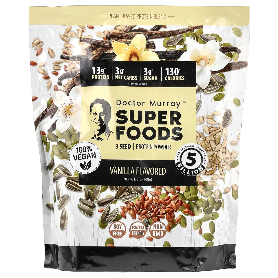 Протеиновый порошок Dr. Murray's Super Foods 3 Seed Pumpkin Flax Sunflower, вкус «ваниль», 908 г