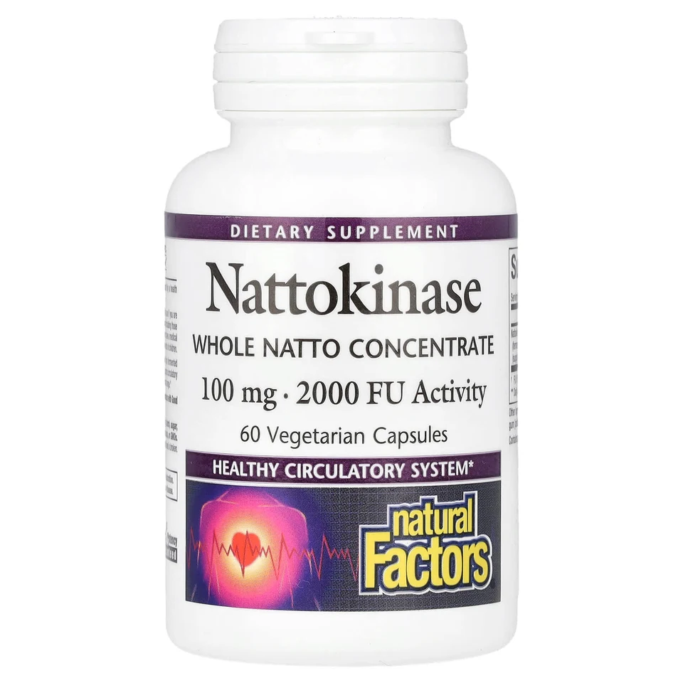 Наттокиназа Natural Factors, 100 мг, 60 растительных капсул