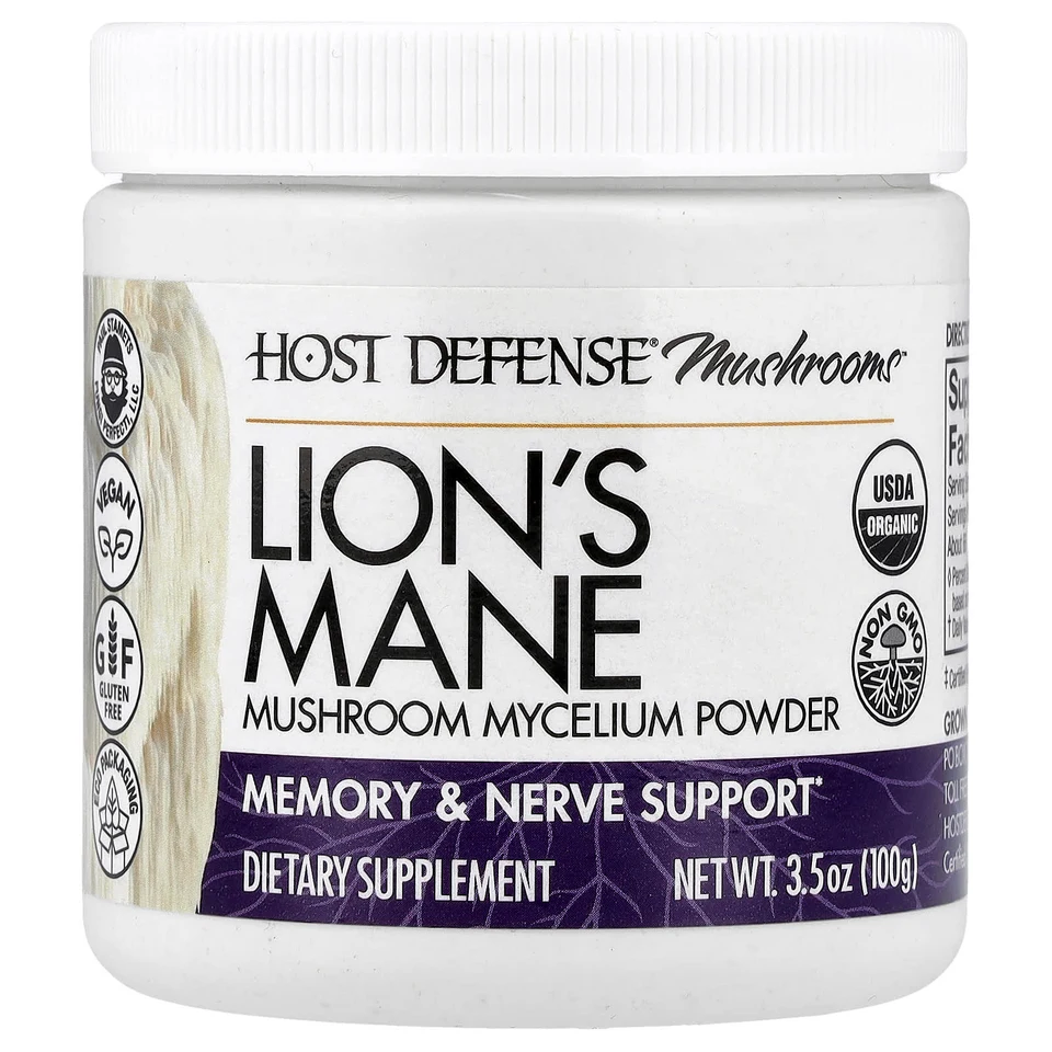 Ежовик гребенчатый Host Defense® Mushrooms™ Mushroom Mycelium Powder, 100 г, порошок
