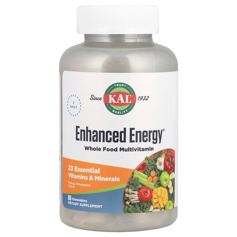 Мультивитамины KAL Enhanced Energy Whole Food, Mango Pineapple, 60 жевательных таблеток