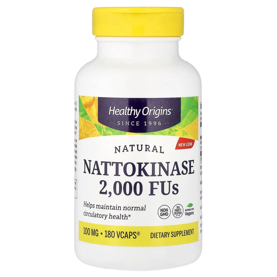 Наттокиназа Healthy Origins Natural, 180 растительных капсул, 100 мг