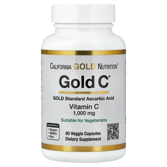 Витамин C California Gold Nutrition Gold C® USP Grade, 1000 мг, 60 растительных капсул
