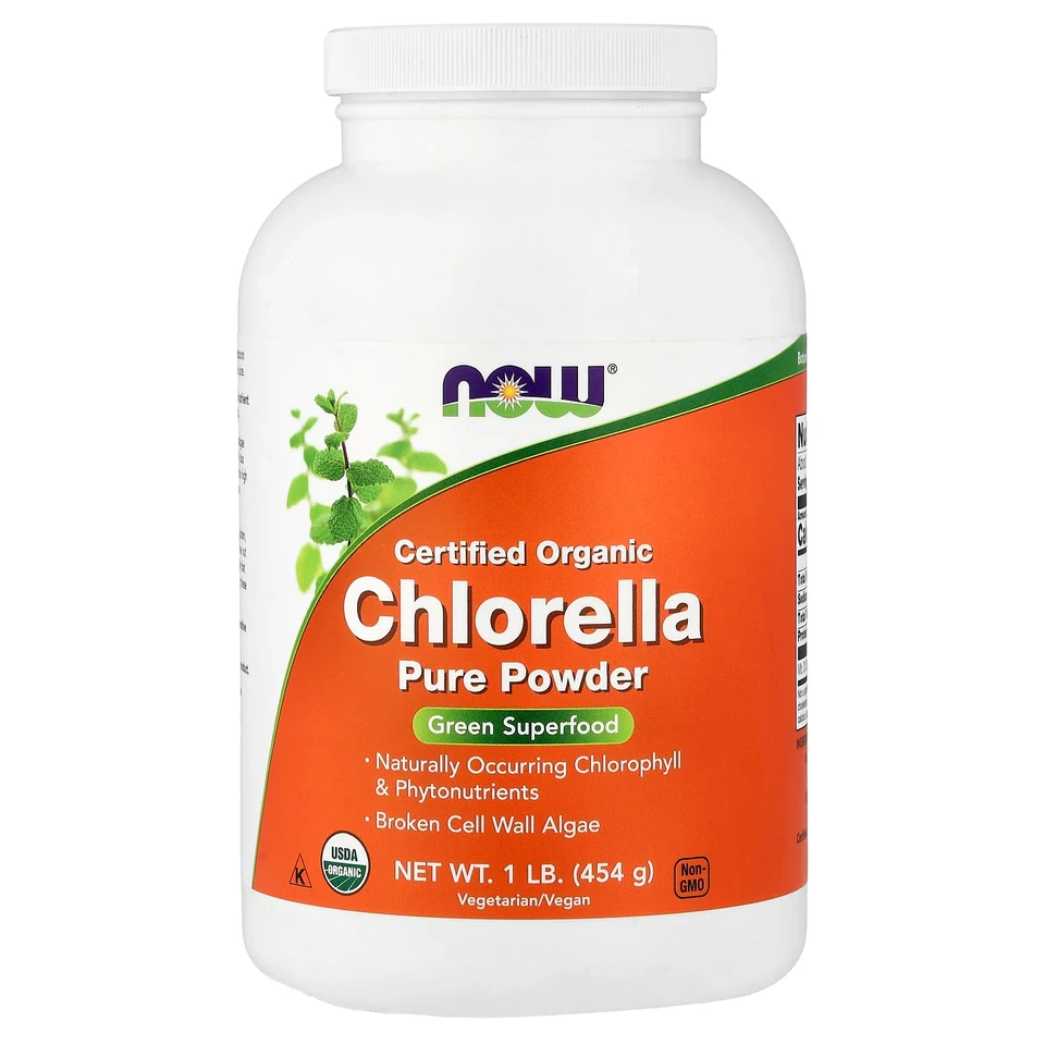 Хлорелла NOW Foods Certified Organic Pure Powder, 454 г, порошок