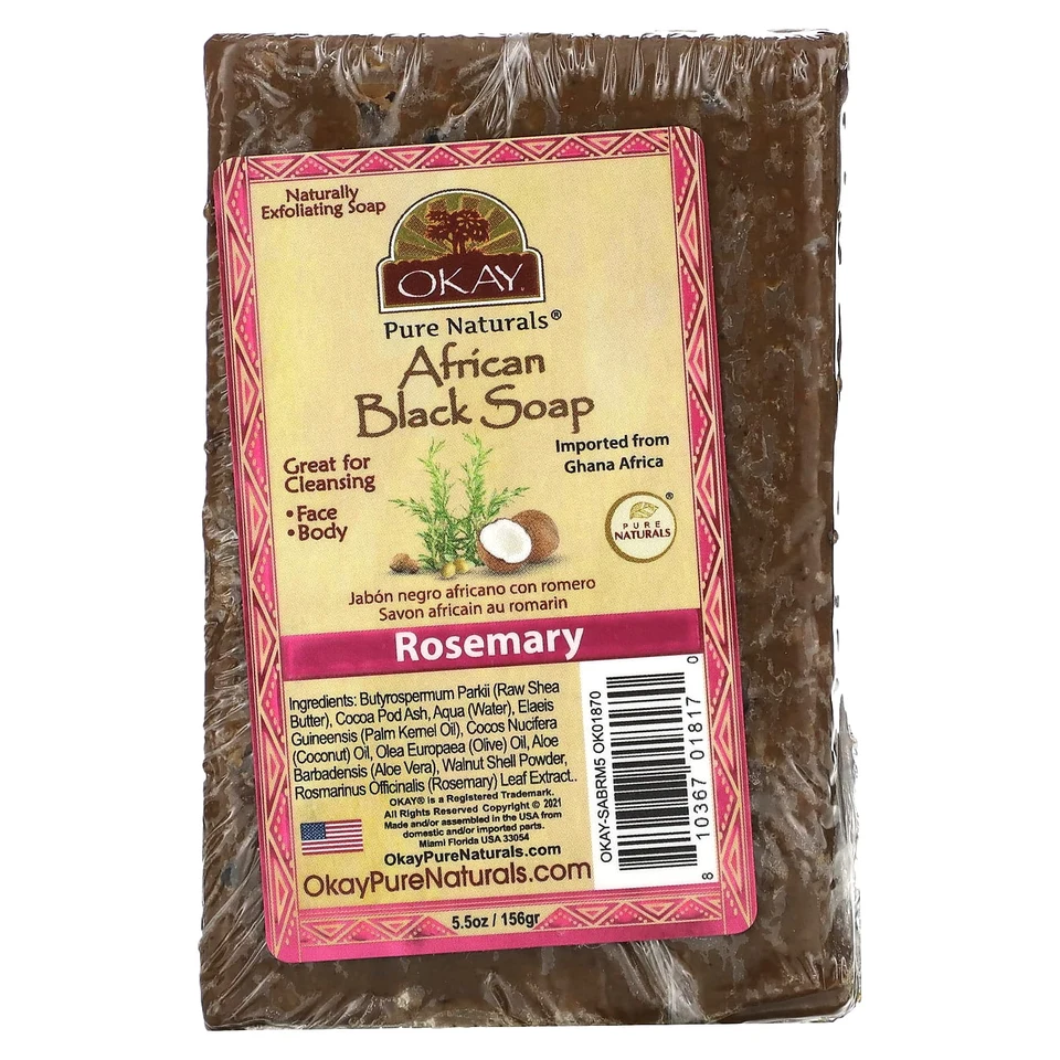 Мыло Okay Pure Naturals African Black Soap, Rosemary, 156 г
