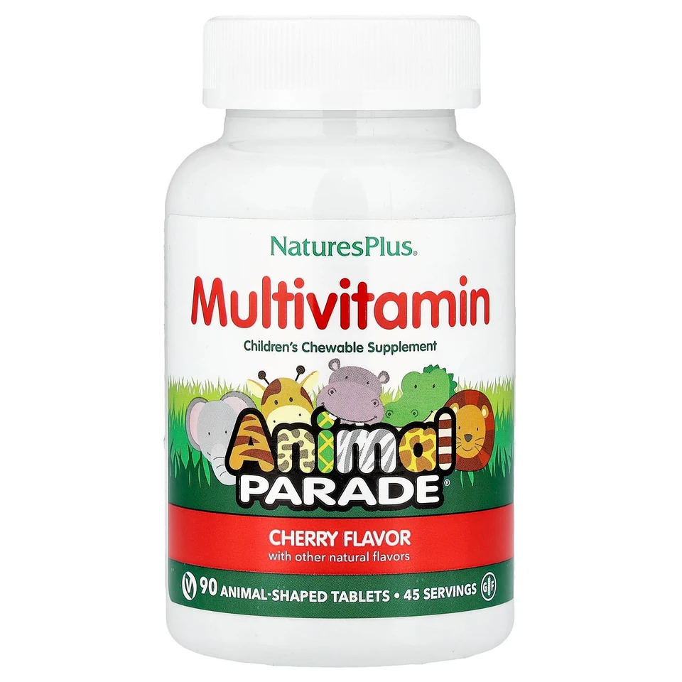 Детские жевательные мультивитамины NaturesPlus Animal Parade®, вкус «вишня», 90 жевательных таблеток в форме животных