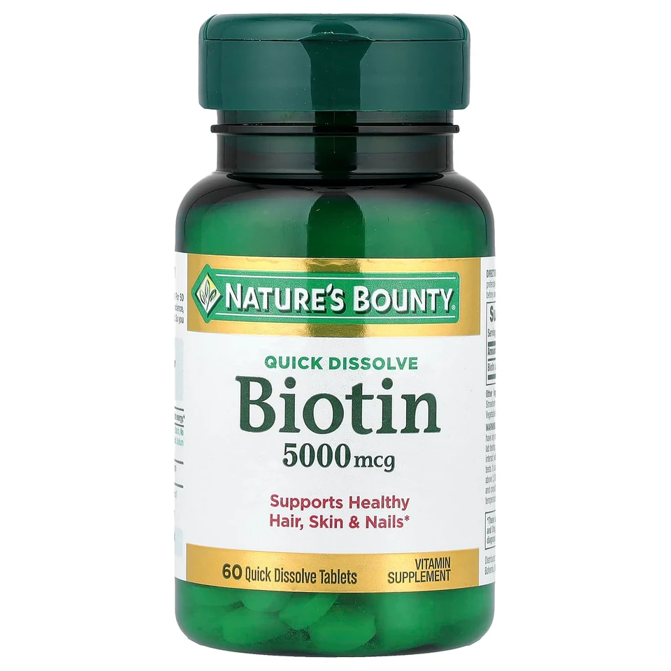 Биотин Nature's Bounty 60 Quick Dissolve Tablets, вкус «клубника», 5000 мкг, таблетки