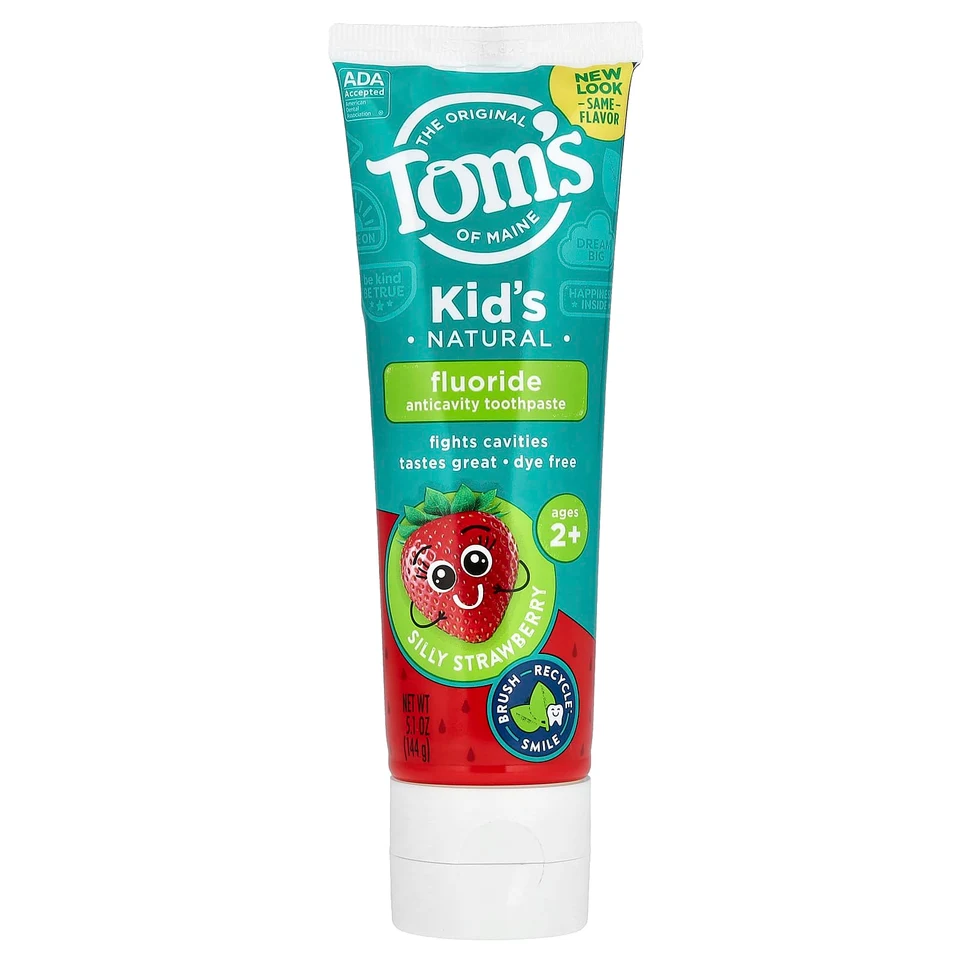 Детская зубная паста Tom's of Maine Natural Fluoride Anticavity Silly Strawberry, для детей от 2 лет, 144 г