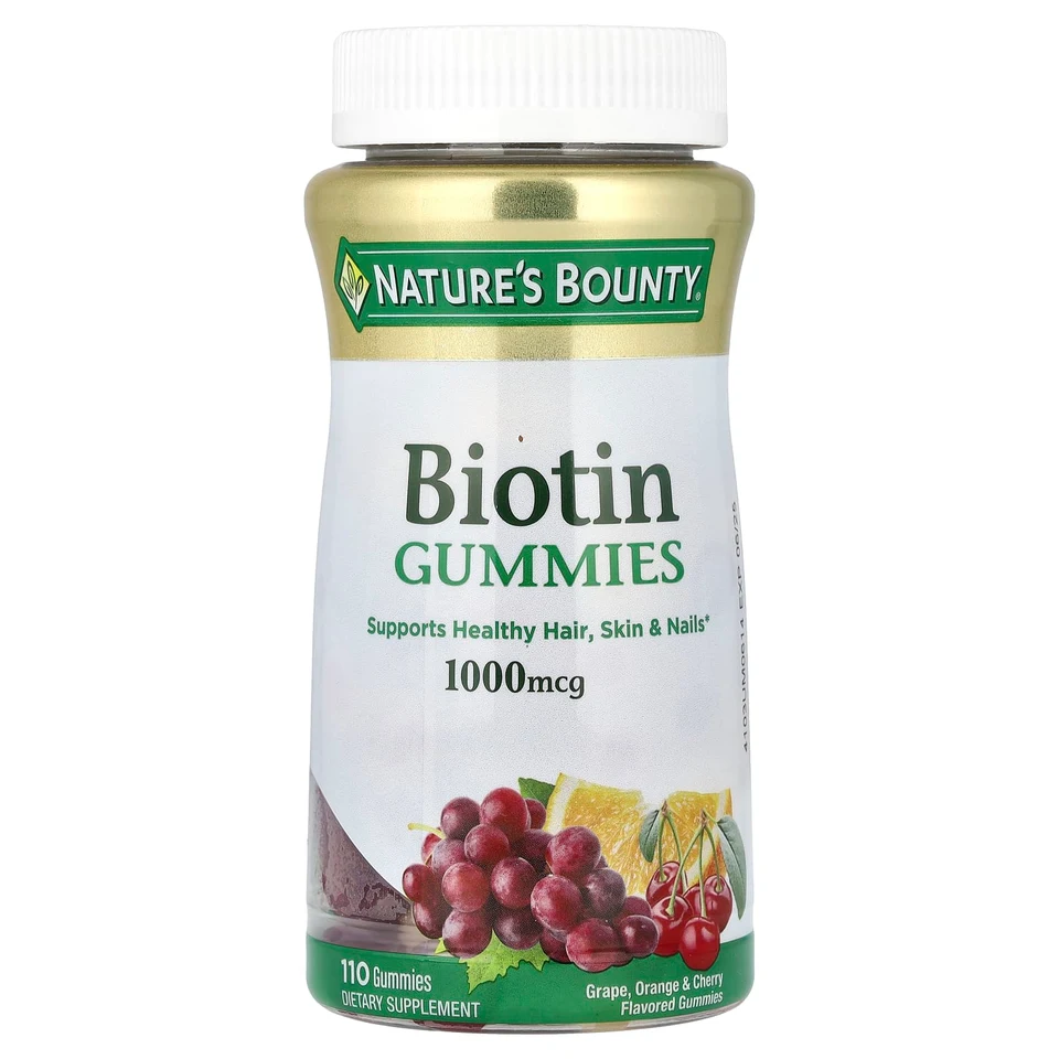 Биотин Nature's Bounty Gummies Grape Orange & Cherry, вкус «виноград», Orange & Cherry, 1000 мкг, 110 жевательных пастилок