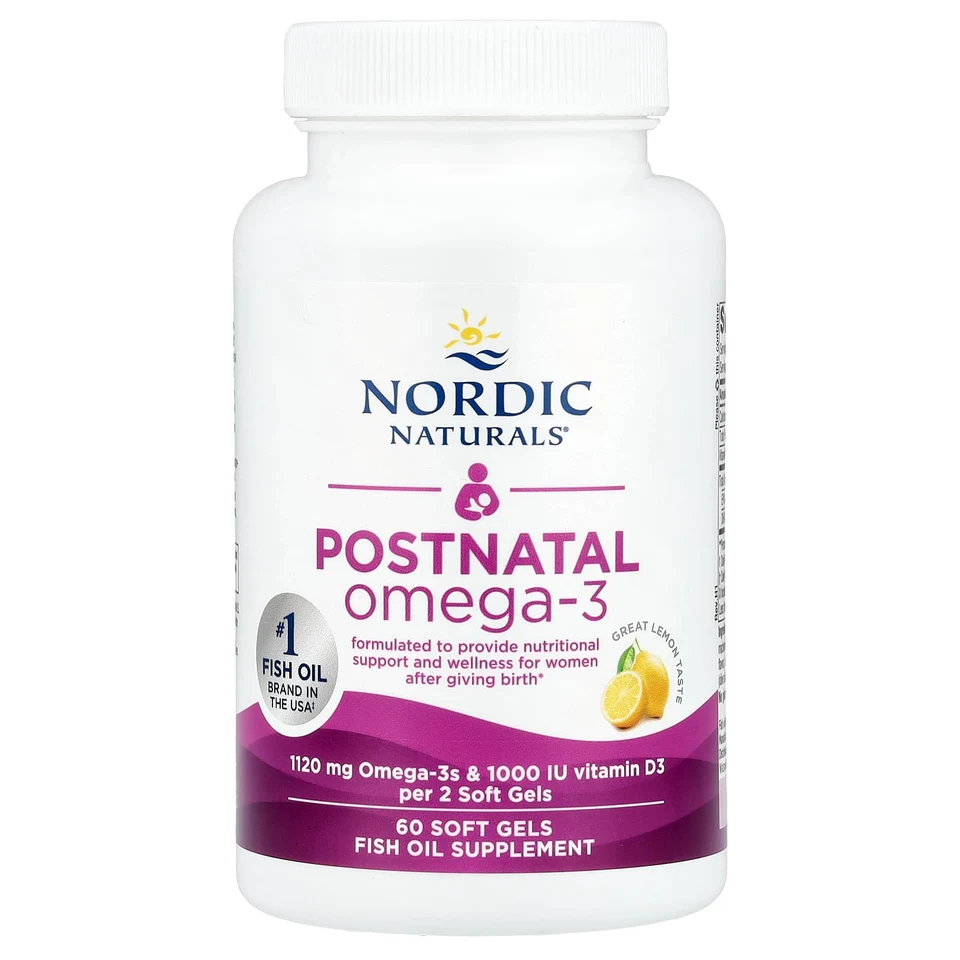 Омега-3 Nordic Naturals Postnatal, вкус «лимон», 60 мягких капсул