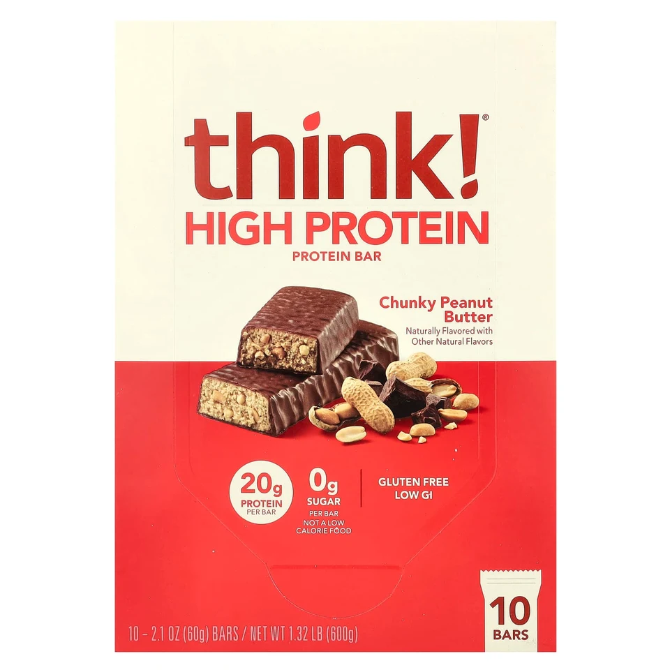Арахисовая паста Think ! High Protein Bars Chunky, 60 г, 10 шт., батончик