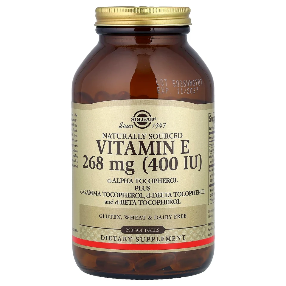 Витамин E Solgar Naturally Sourced, 400 МЕ, 268 мг, 250 мягких капсул