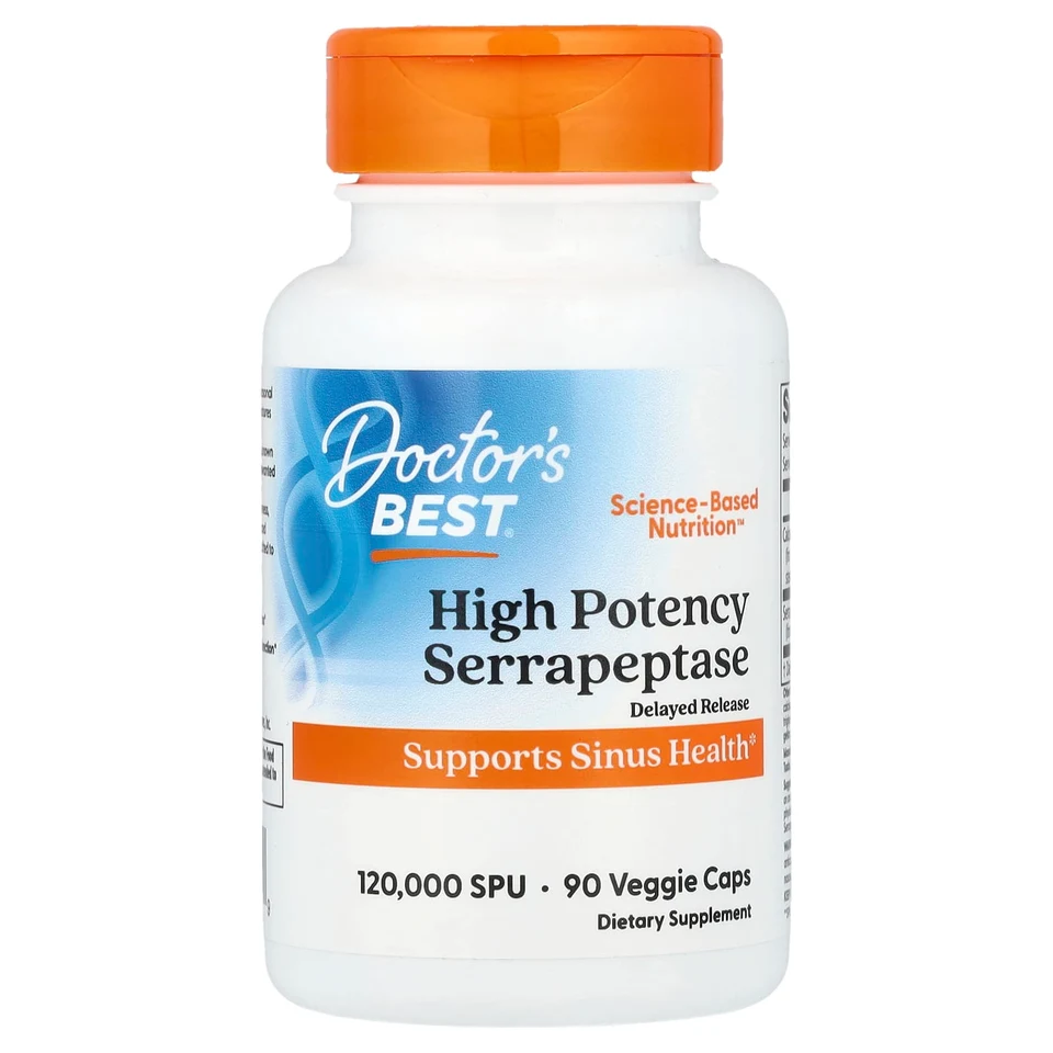 Серрапептаза Doctor's Best High Potency, 90 растительных капсул