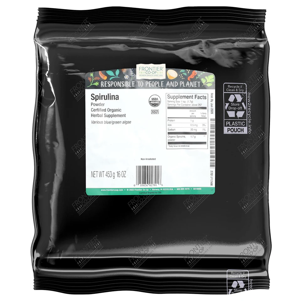 Спирулина Frontier Co-op Organic Powder, 453 г, порошок