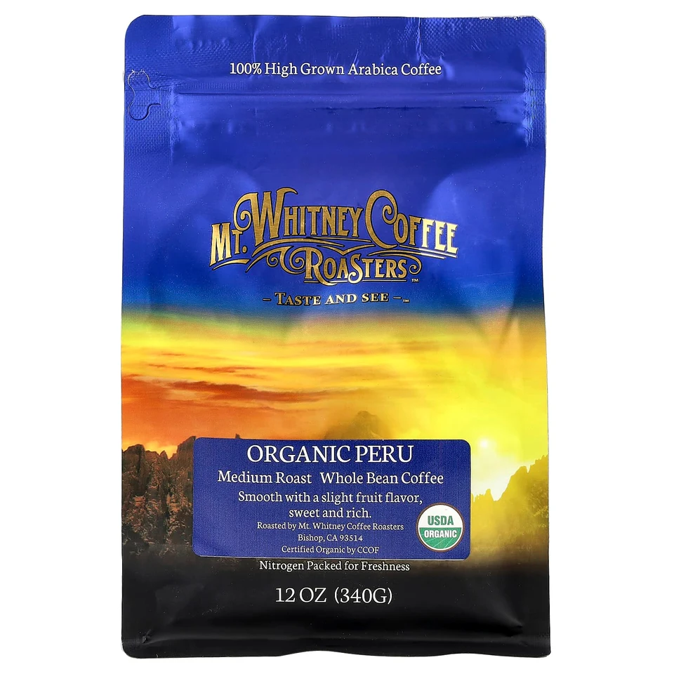Кофе Mt. Whitney Coffee Roasters Organic Peru Whole Bean Medium Roast, 340 г