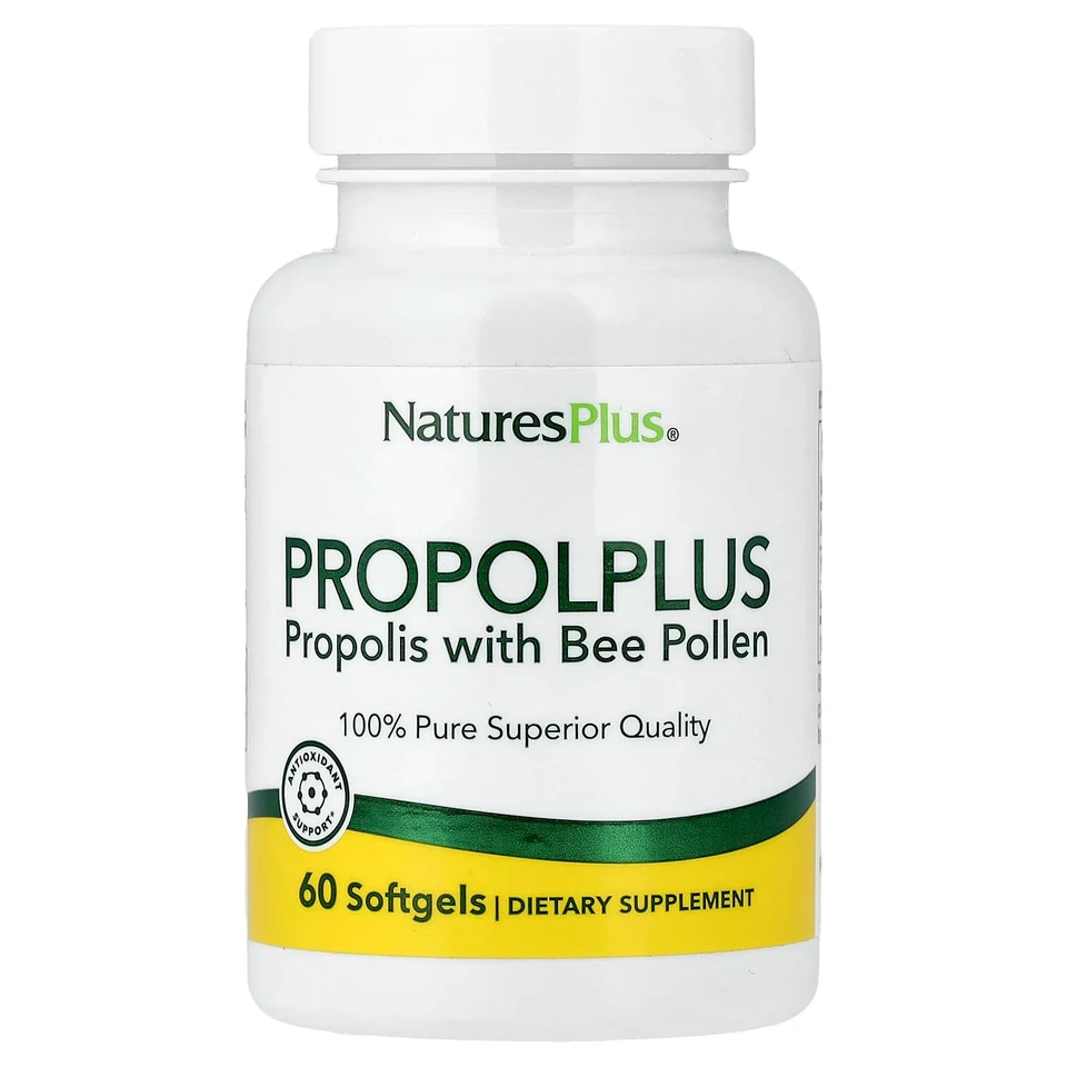 Прополис NaturesPlus Propolplus with Bee Pollen, 60 мягких капсул