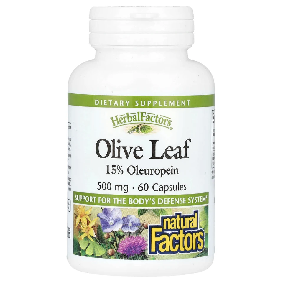 Экстракт листьев оливы Natural Factors HerbalFactors, 500 мг, 60 капсул