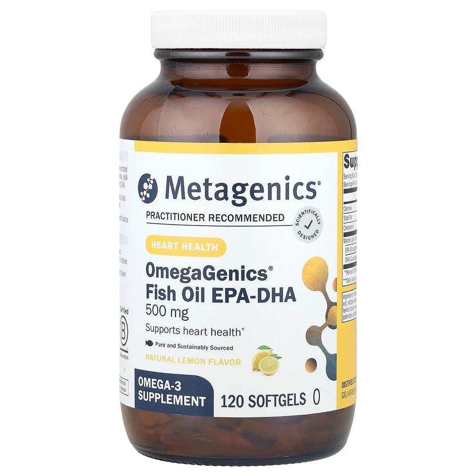 Рыбий жир Metagenics OmegaGenics® EPA-DHA, вкус «натуральный лимон», 500 мг, 120 мягких капсул