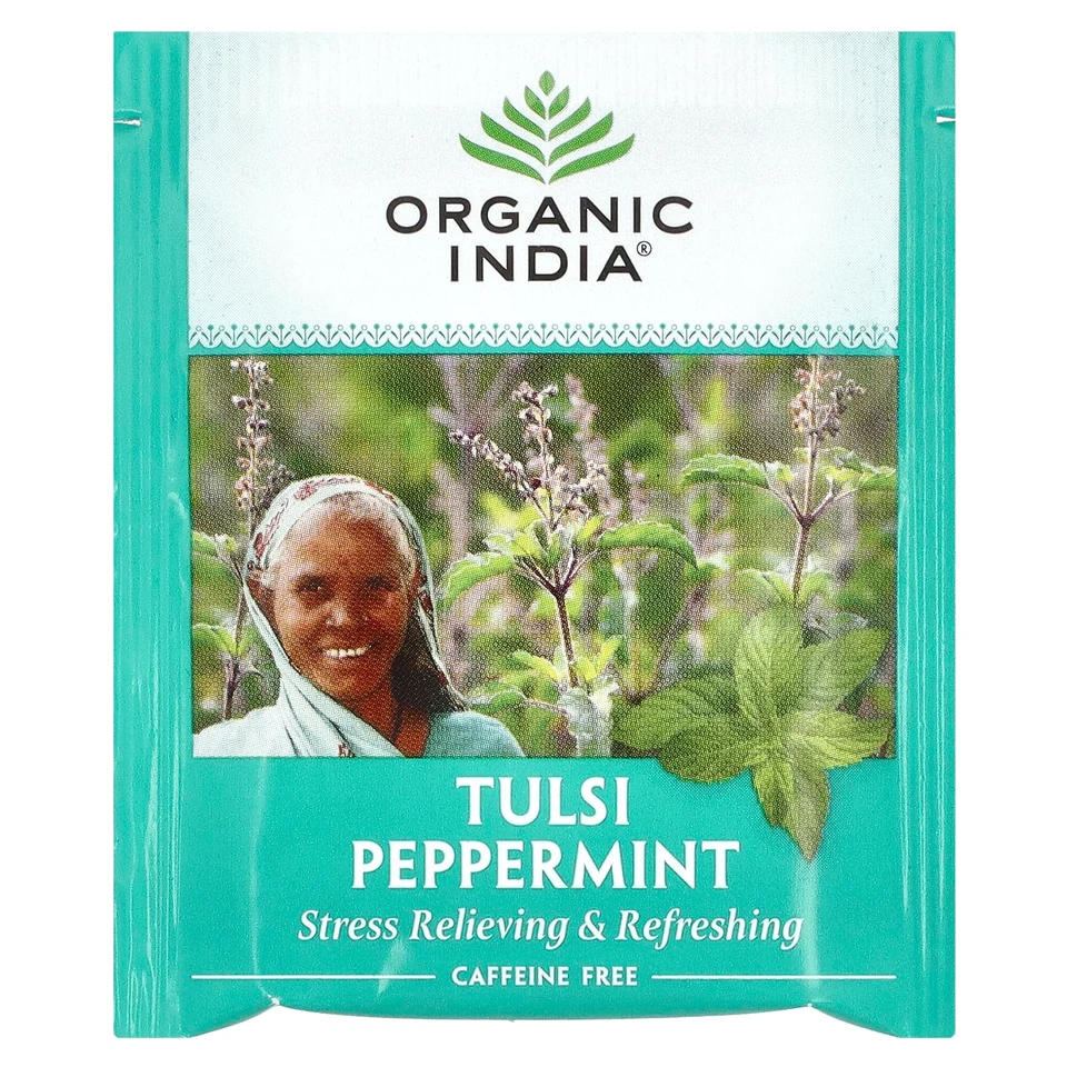 Чай Organic India Tulsi Peppermint Caffeine Free, 18 чайных пакетиков, 30.6 г