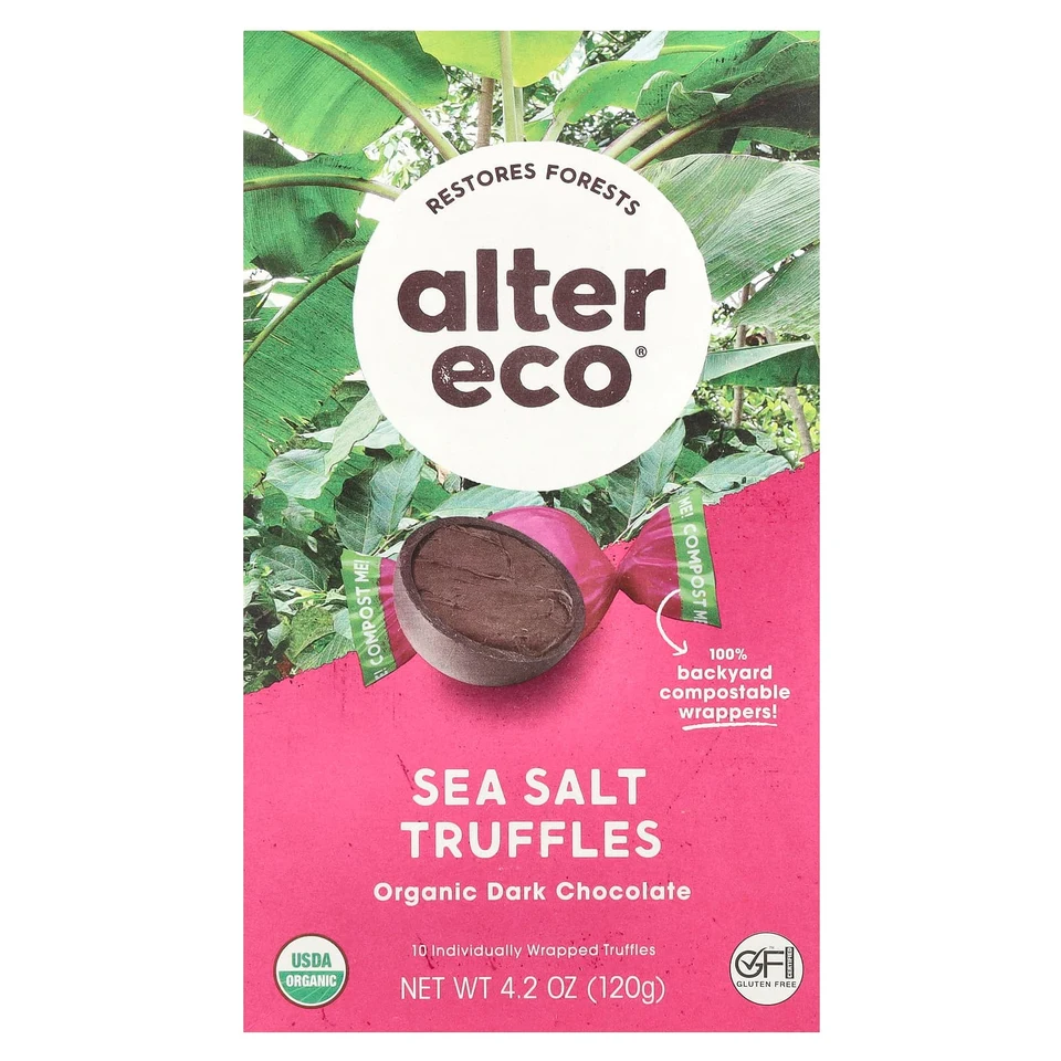 Темный шоколад Alter Eco Organic Truffles Sea Salt 10 Individually Wrapped Truffles, 120 г