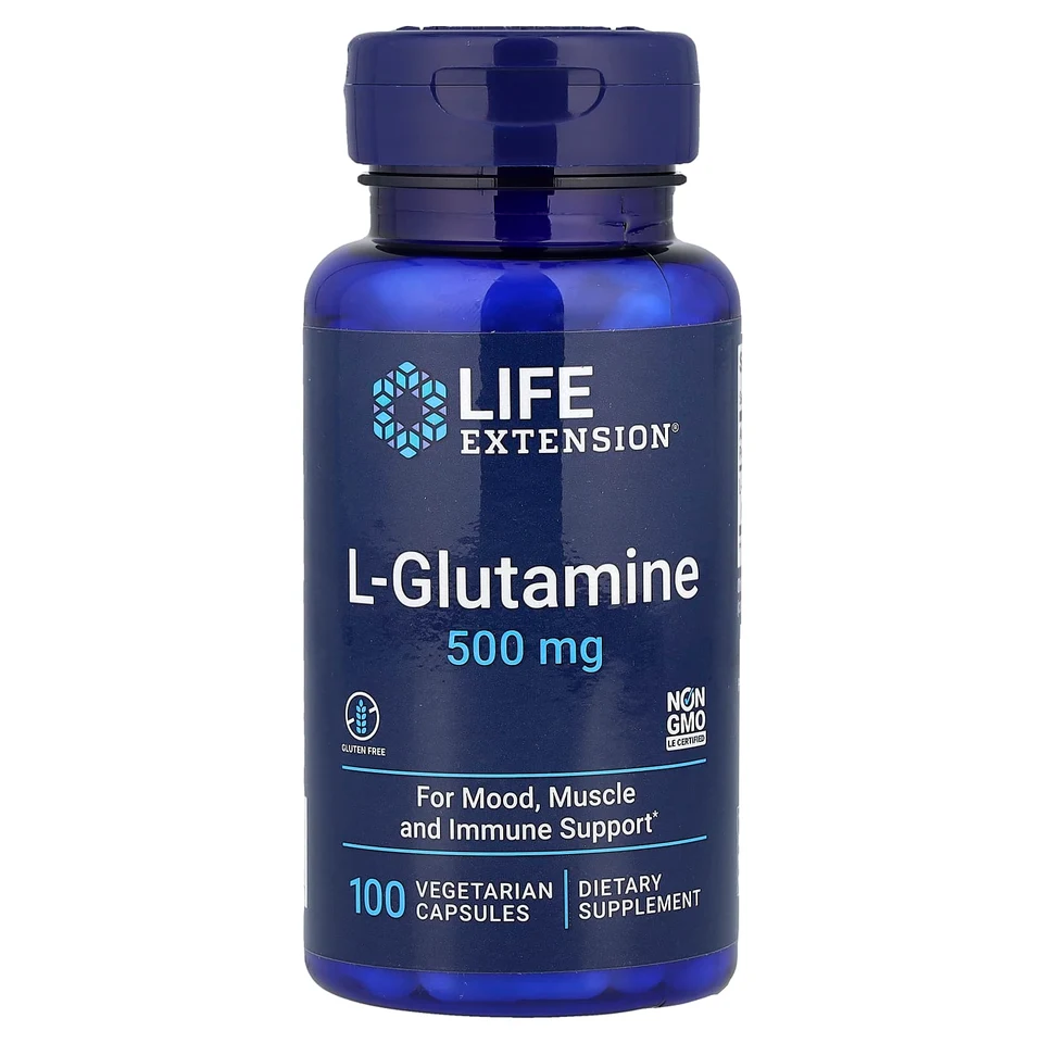 L-глютамин Life Extension L-Glutamine, 500 мг, 100 растительных капсул