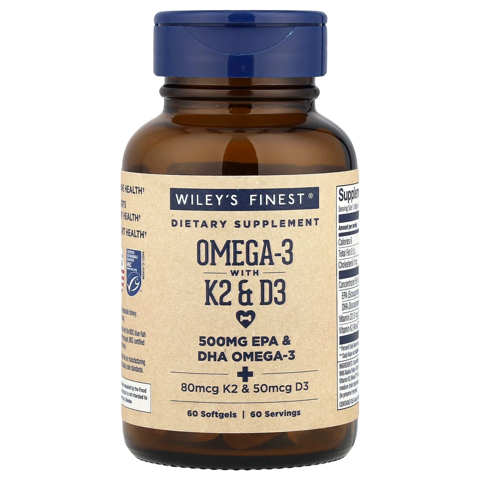 Омега-3 Wiley's Finest With K2 & D3, 60 мягких капсул