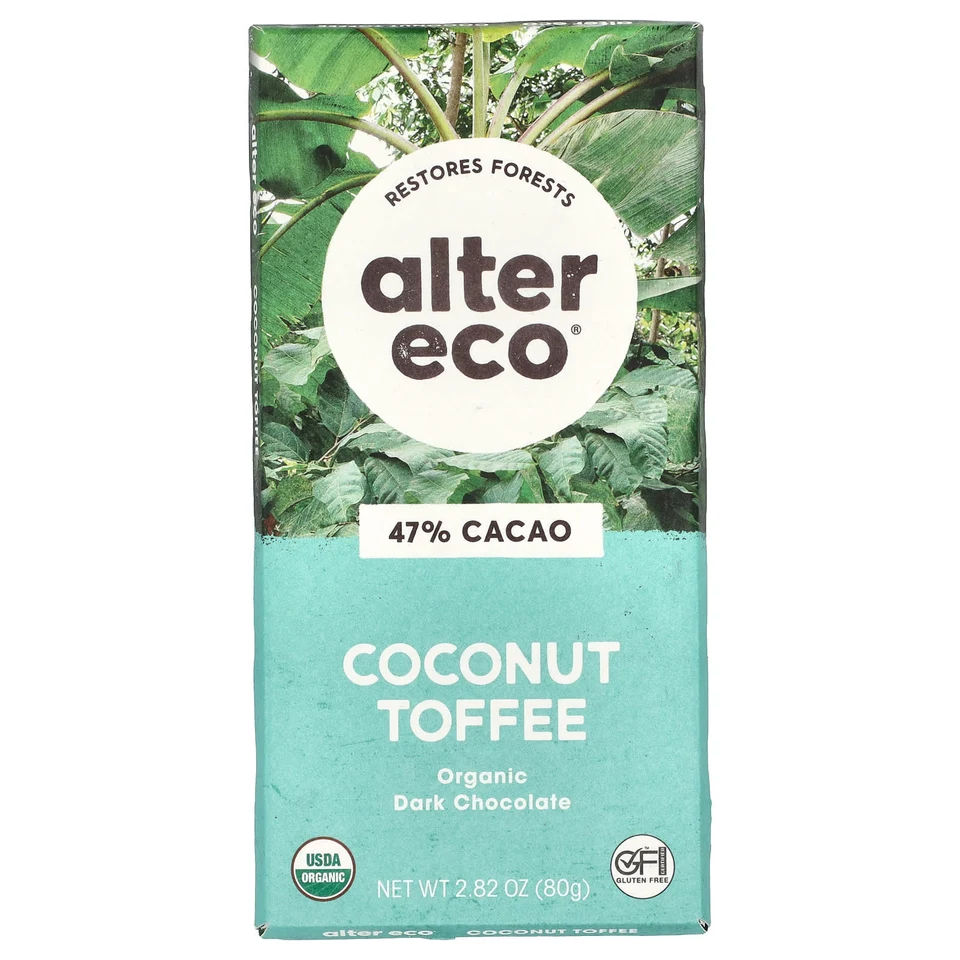 Темный шоколад Alter Eco Organic Bar Coconut Toffee 47% Cacao, 80 г, батончик