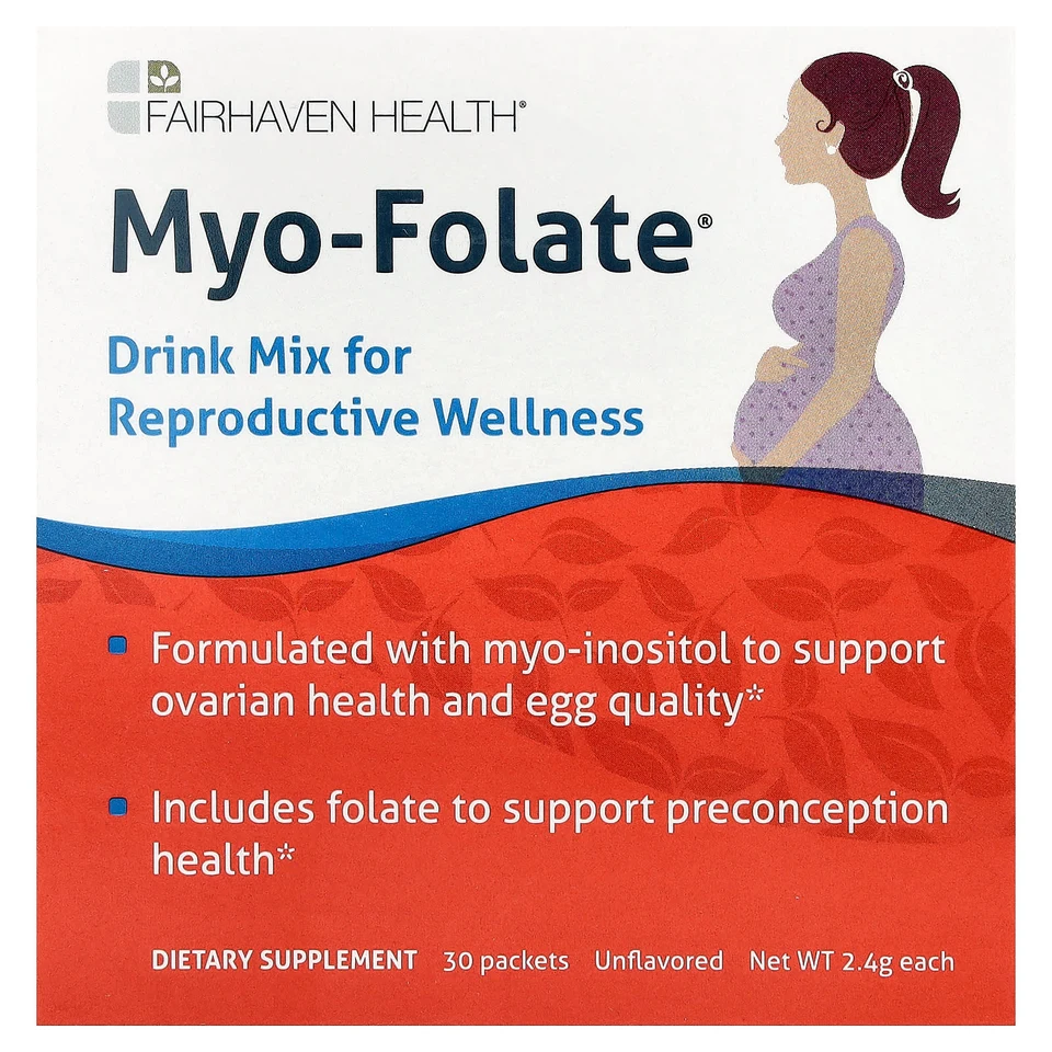 Фолат Fairhaven Health Myo-® Drink Mix for Reproductive Wellness, 30 саше, 2.4 г, смесь для напитка
