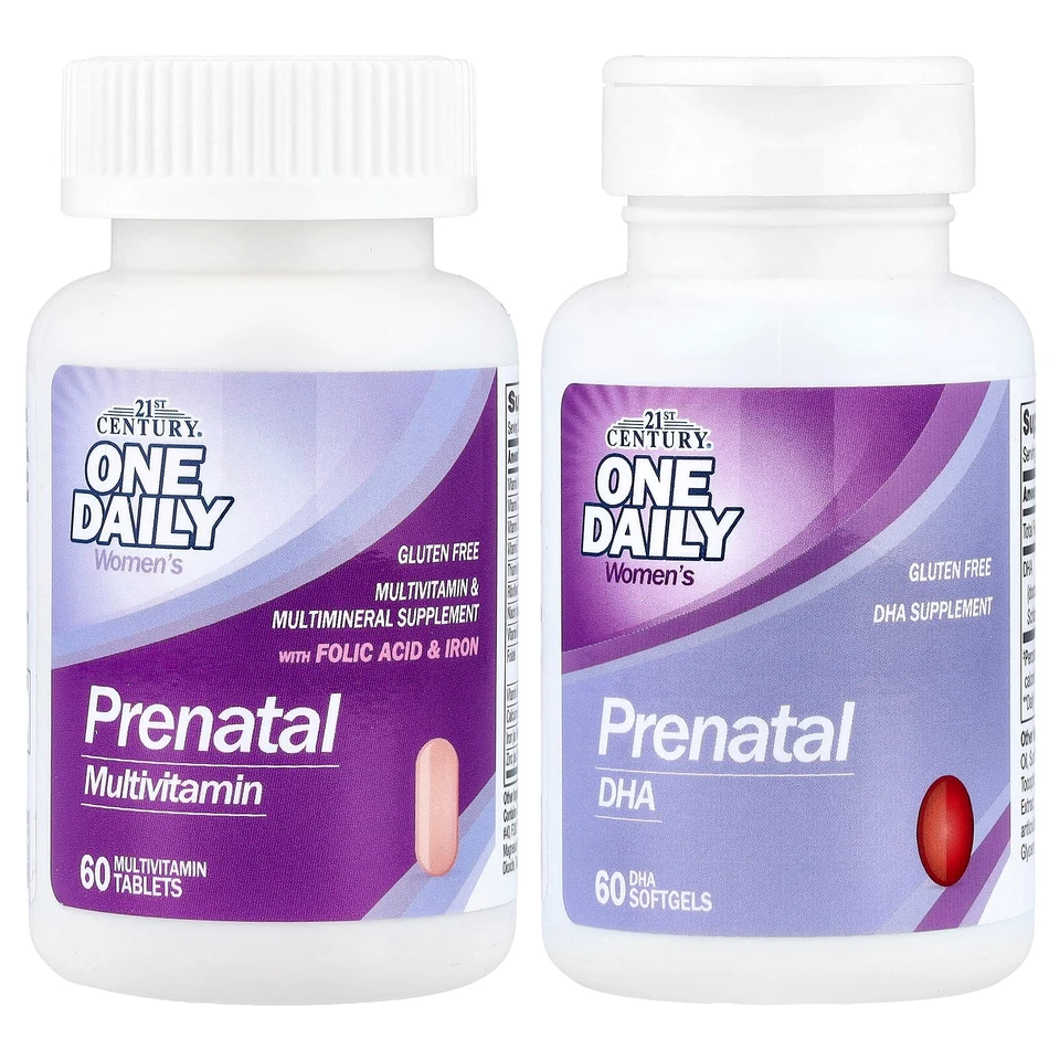 Мультивитамины 21st Century Prenatal Plus DHA 2 Bottles, 60 мягких капсул, 60 таблеток