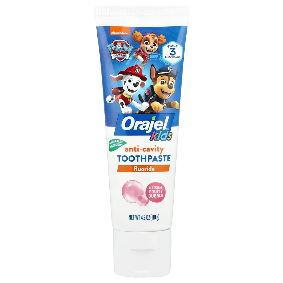 Детская зубная паста Orajel Paw Patrol™ Anticavity Fluoride Natural Fruity Bubble, 2-10 Years, 119 г