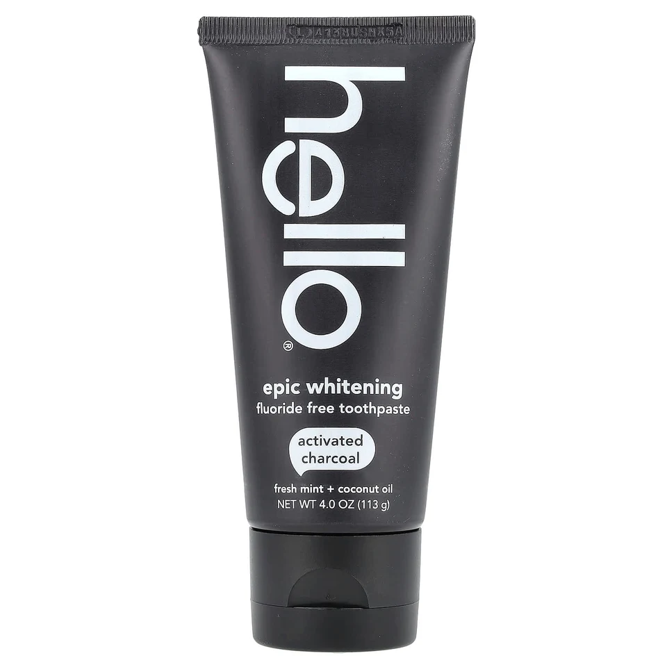 Кокосовое масло Hello Epic Whitening Fluoride Free Toothpaste Activated Charcoal, Fresh Mint Coconut Oil, 113 г