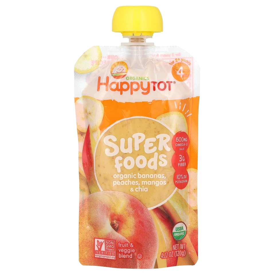 Детское питание Happy Tot Super Foods Stage 4, банан, персик, манго и чиа, 120 г