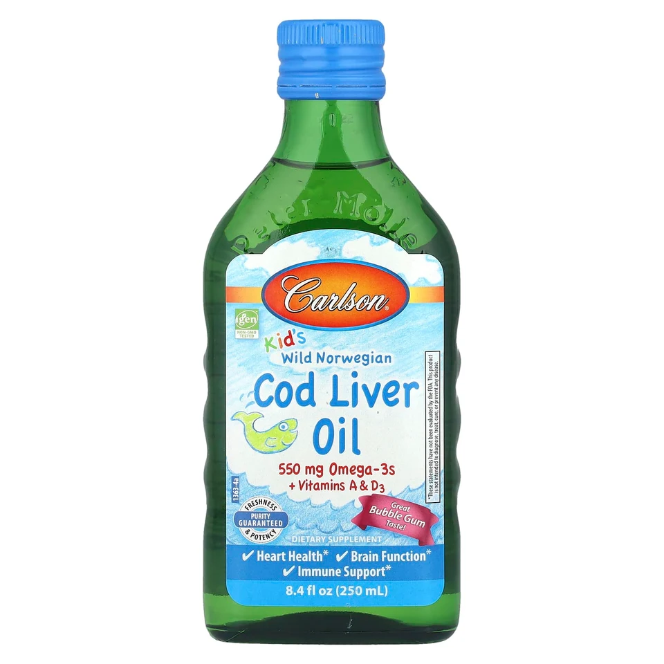 Масло печени трески Carlson Wild Norwegian + Vitamins A & D3 Bubble Gum, 250 мл
