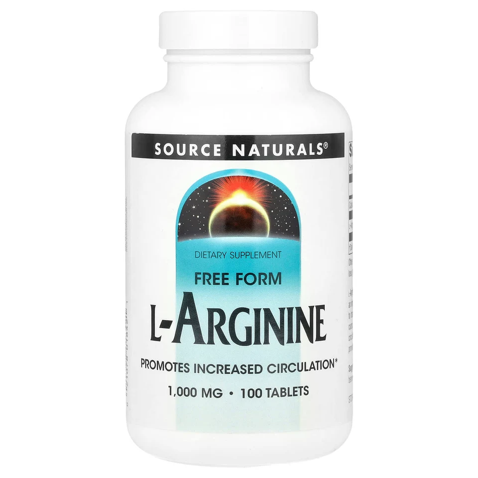 L-аргинин Source Naturals L-Arginine Free Form, 1000 мг, 100 таблеток