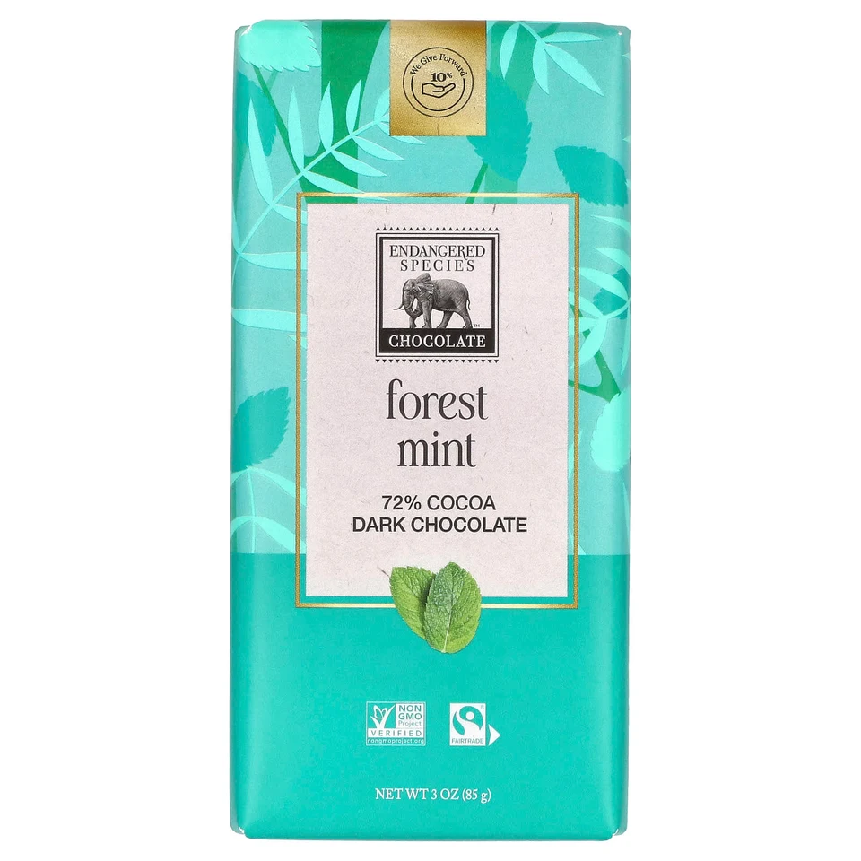 Темный шоколад Endangered Species Chocolate Forest Mint + 72% Cocoa, 85 г