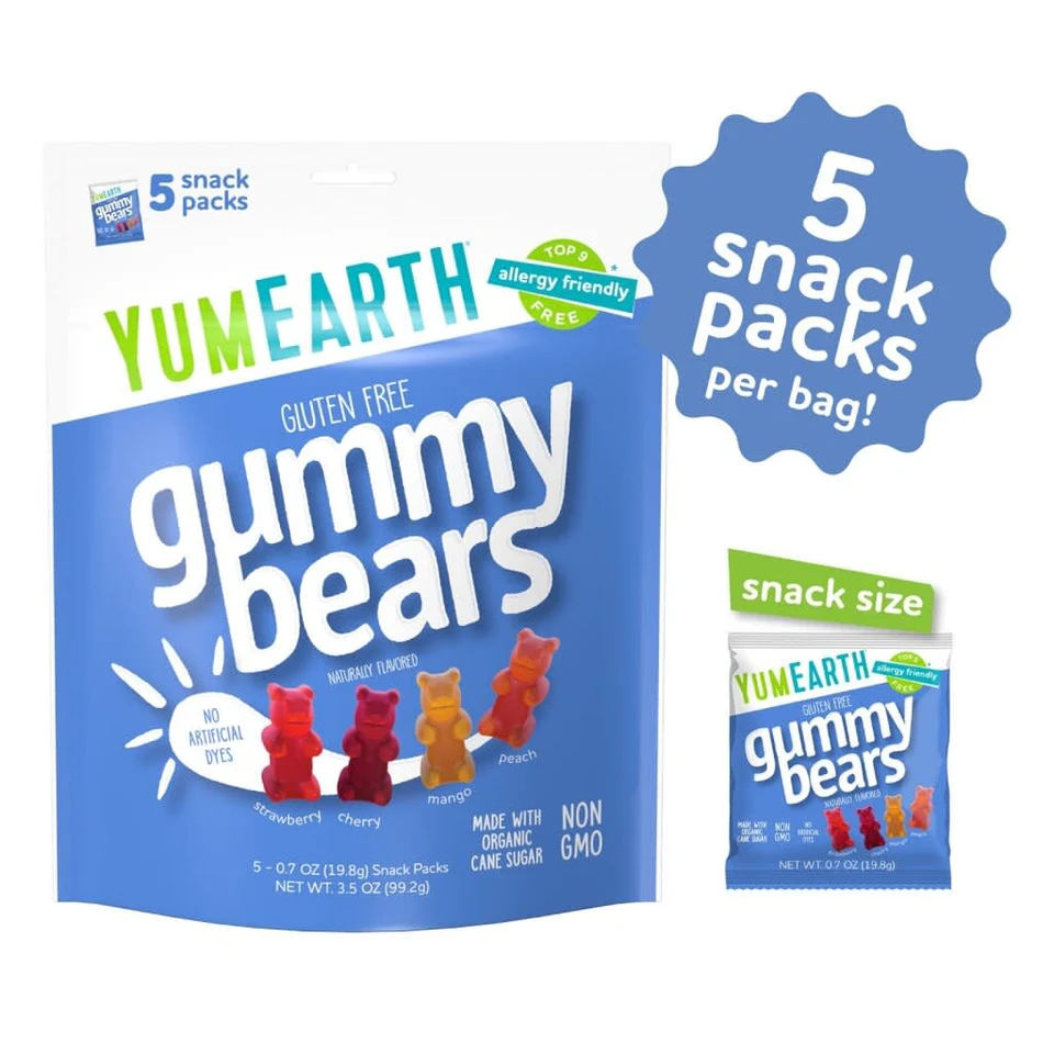 Снек YumEarth Gummy Bears Strawberry Cherry Mango 5 Packs, вкус «персик», 19.8 г, жевательные пастилки