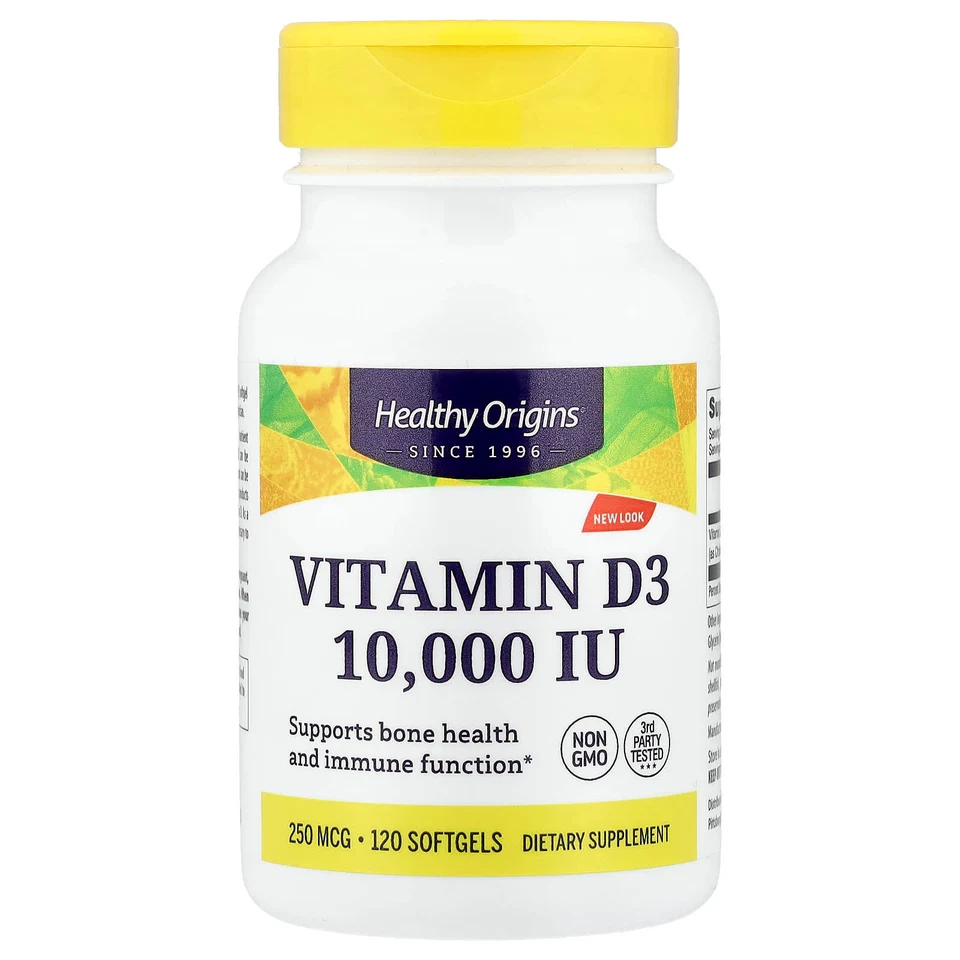 Витамин D3 Healthy Origins, 250 мкг (10000 МЕ), 120 мягких капсул