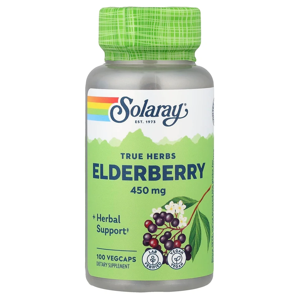 Бузина Solaray, True Herbs Elderberry, 100 растительных капсул