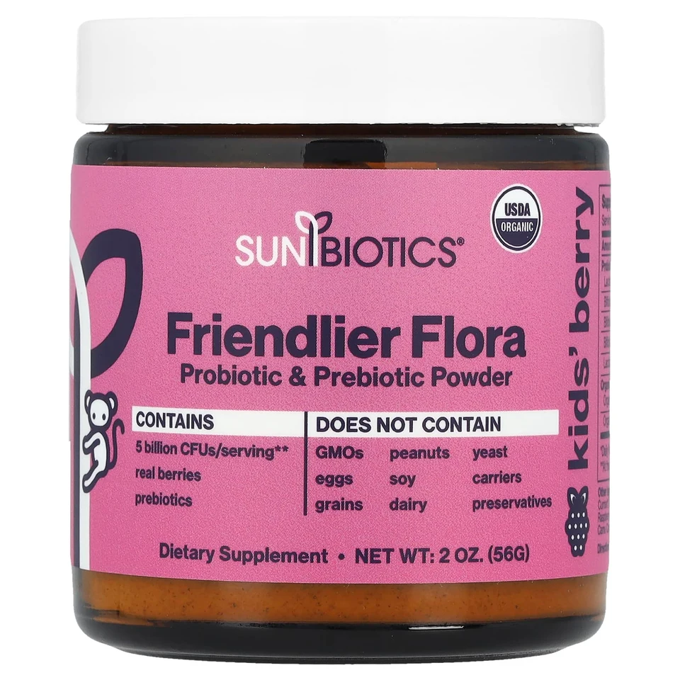 Пребиотик Sunbiotics Friendlier Flora Probiotic & Powder Berry, 5 млрд КОЕ, 56 г, порошок