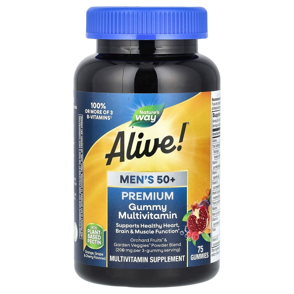Мультивитамины Nature's Way Alive!® Men's 50+ Premium Gummy Grape & Cherry, вкус «апельсин», 75 жевательных пастилок