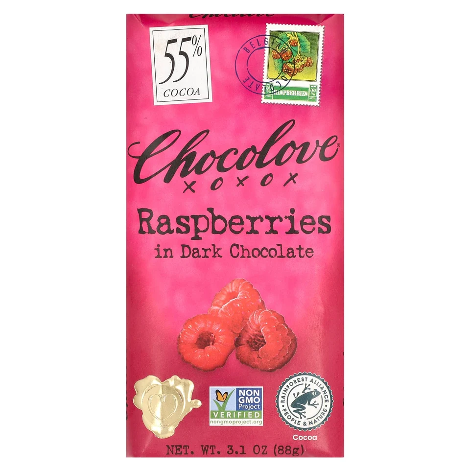 Темный шоколад Chocolove Raspberries in 55% Cocoa, 88 г