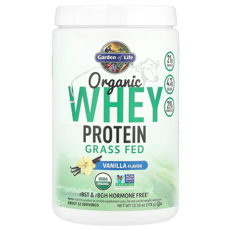 Сывороточный протеин Garden of Life Organic Grass-Fed, вкус «ваниль», 378 г