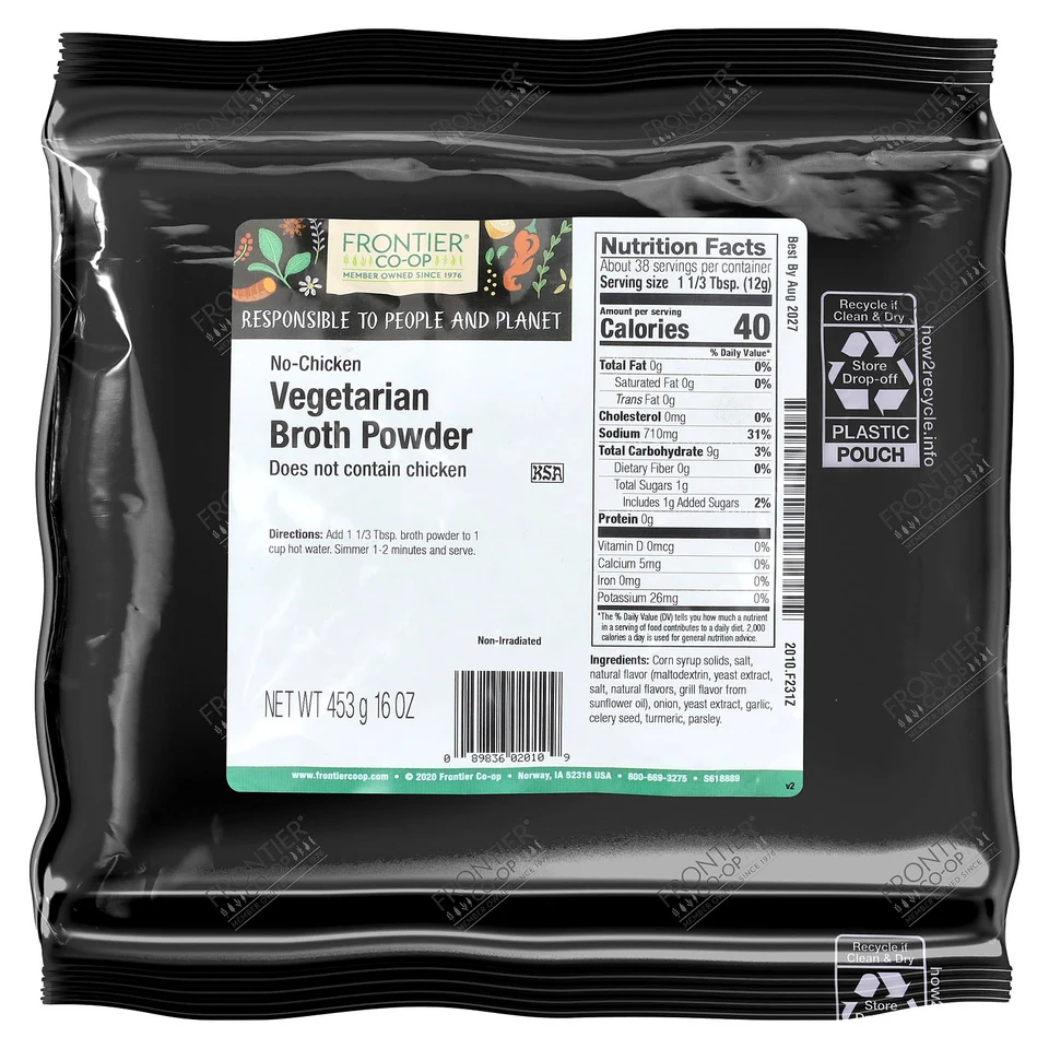 Порошок Frontier Co-op Vegetarian Broth No-Chicken, 453 г