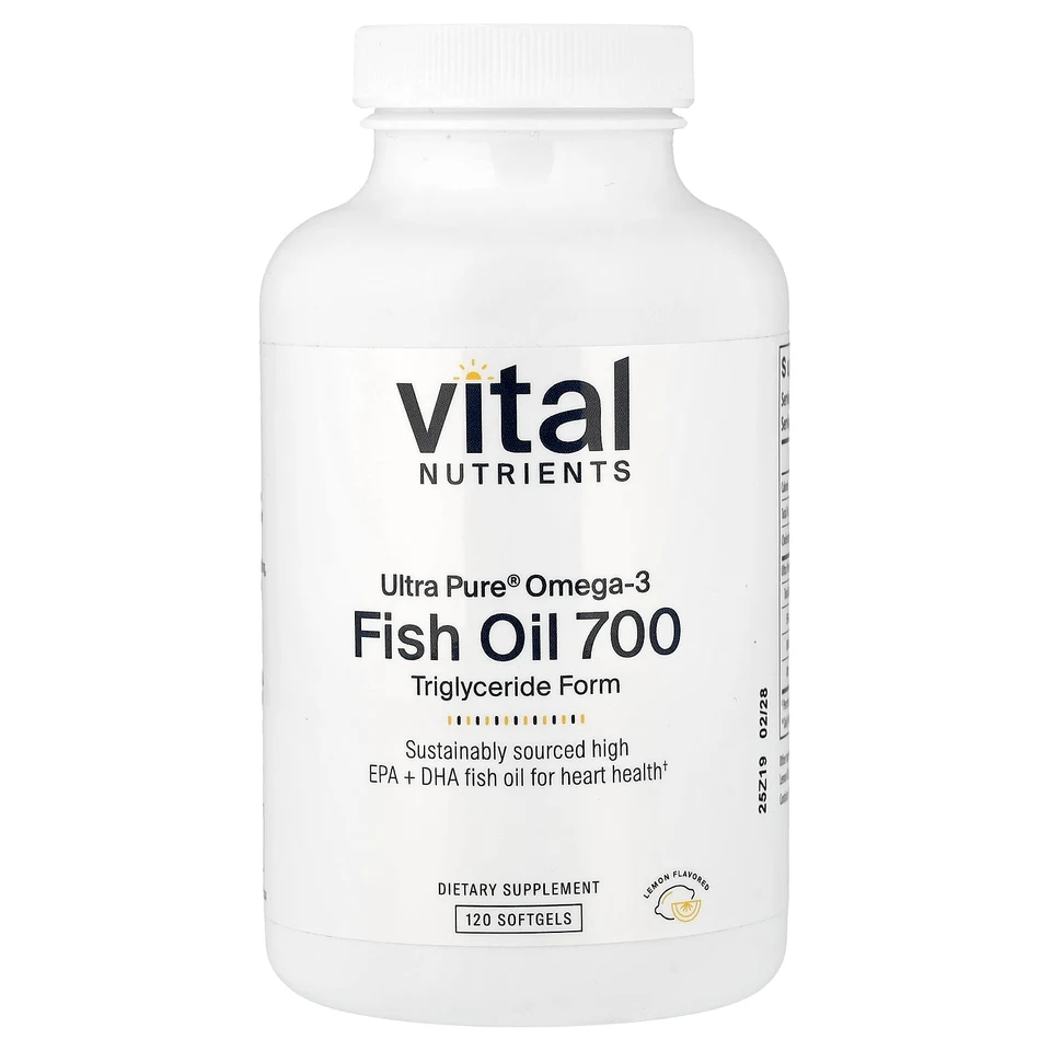 Рыбий жир Vital Nutrients Ultra Pure® Omega-3 700, вкус «лимон», 120 мягких капсул