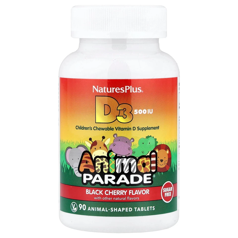 Детский жевательный витамин D3 NaturesPlus Animal Parade®, 12.5 мкг (500 МЕ), 90 жевательных таблеток в форме животных