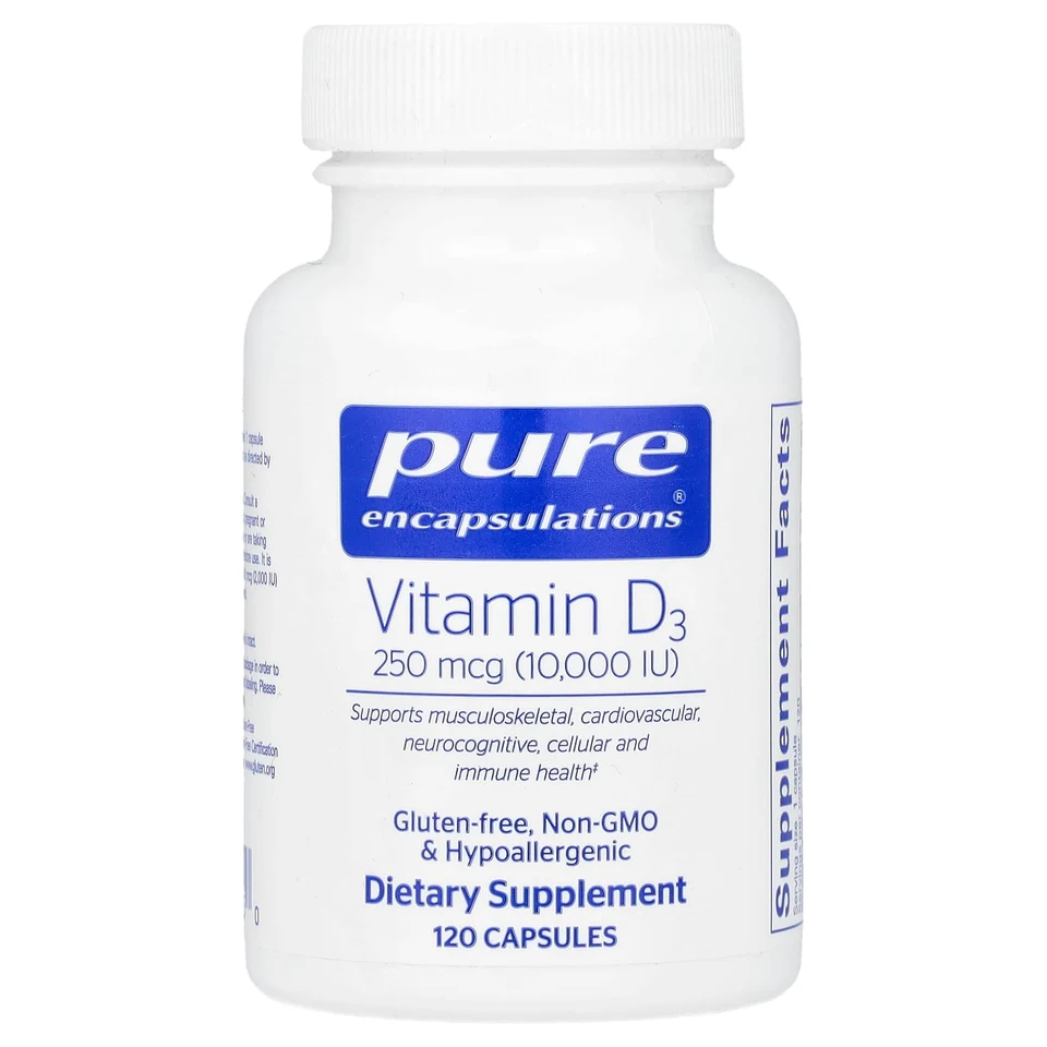 Витамин D3 Pure Encapsulations, 250 мкг (10000 МЕ), 120 капсул