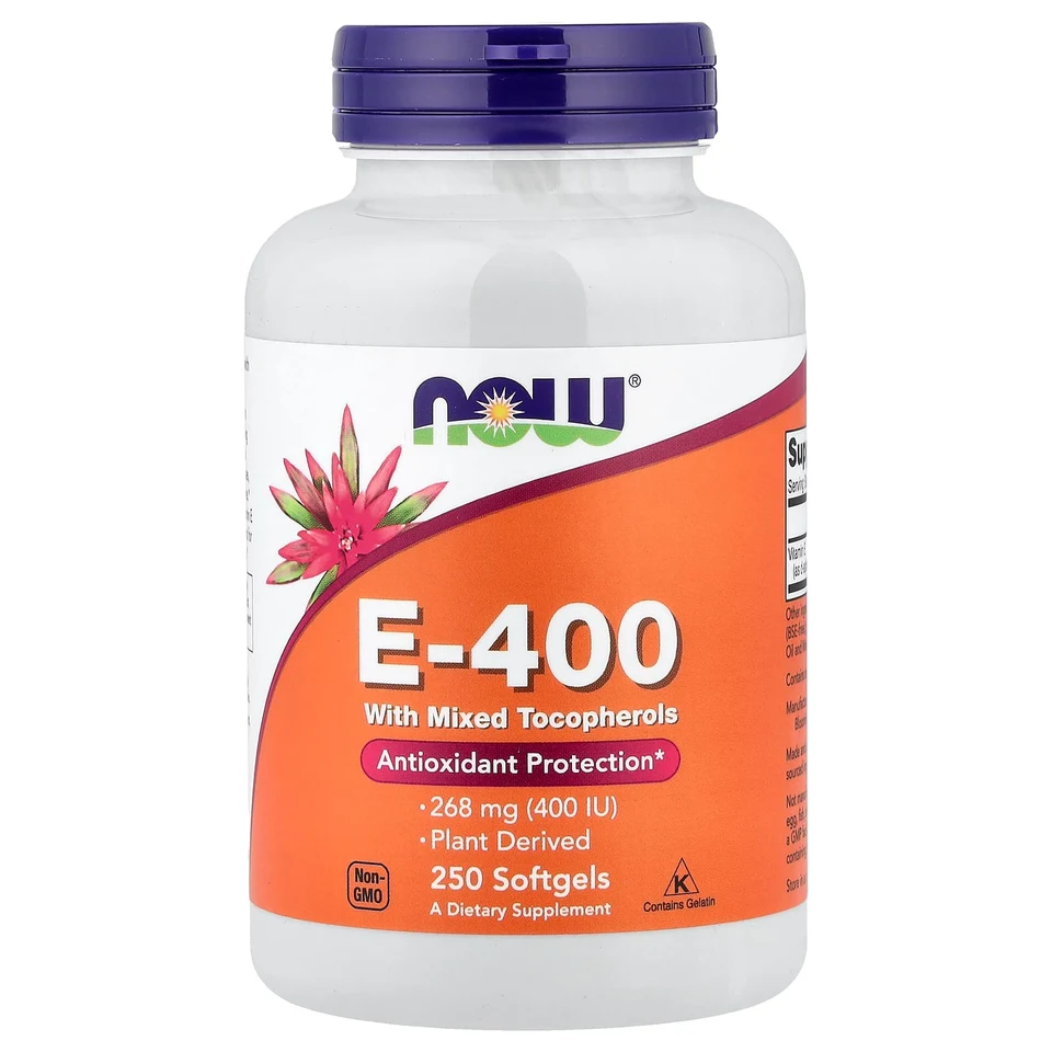 Витамин E NOW Foods, 400 МЕ, 268 мг, 250 мягких капсул